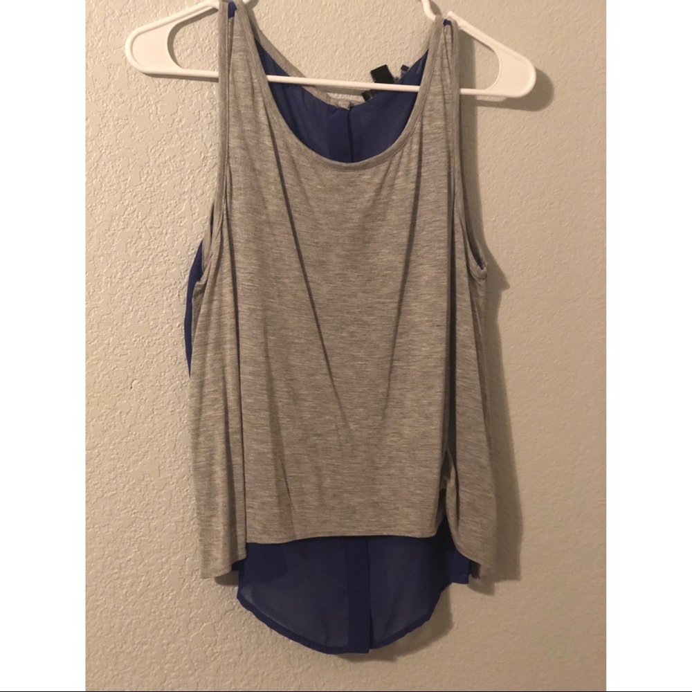 Gray and Blue High Low Button Back Tank
